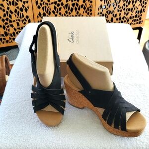 Clarks Woven Leather Wedges - Giselle Glow In Black 11M